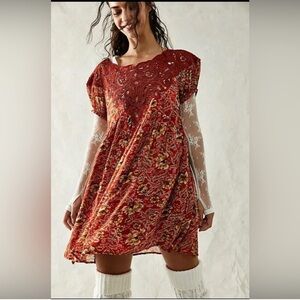 Free people Margot Printed Dress size small color antique red
